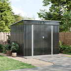 8 x 6 ft Metal Garden Storage Shed with Foundation Base
