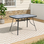 Garden Tempered Glass Wood Grain Coffee Table With Parasol Hole
