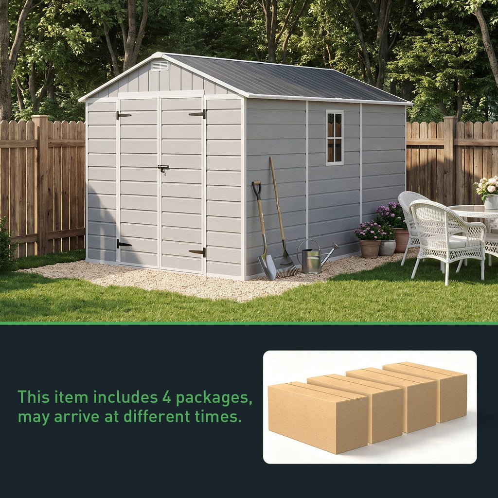 8 x 12 ft Aluminium-Framed Plastic Garden Storage Shed with Apex Roof