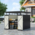 2 x 2.6m Metal Garden Storage Shed with Flat Roof & Lockable Double Doors