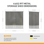 4.6 x 2.9 ft Metal Garden Storage Shed with Pent Roof & Lockable Doors