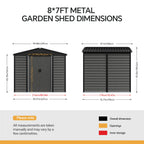 8 x 7 ft Metal Garden Storage Shed with Apex Roof