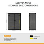4 x 5 ft Plastic Garden Storage Shed with Pent Roof & Lockable Door