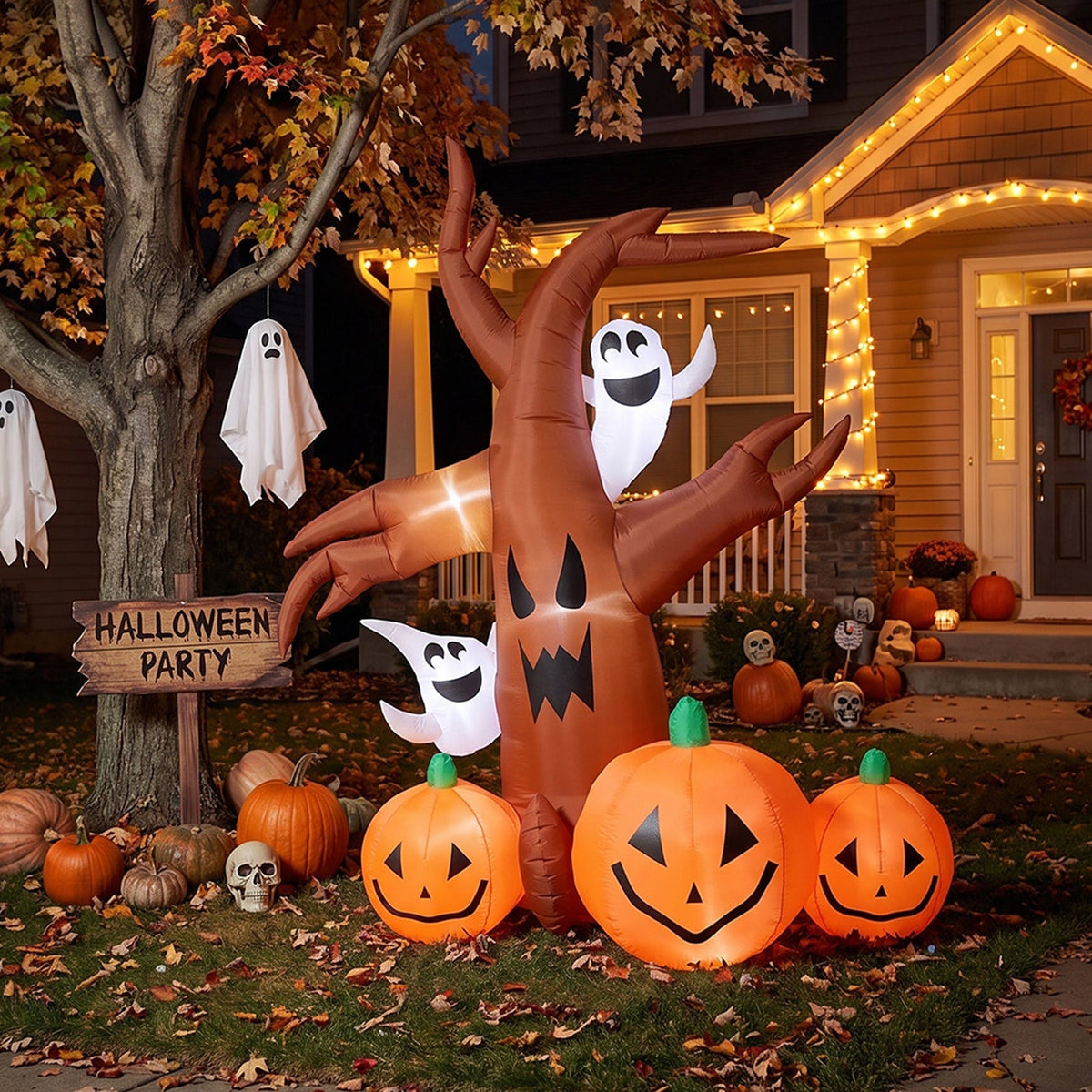 7 FT Halloween Inflatable Dead Tree with Ghosts and Pumpkins