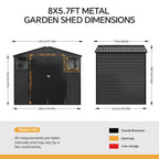 8 x 6 ft Metal Garden Storage Shed with Apex Roof & Double Doors