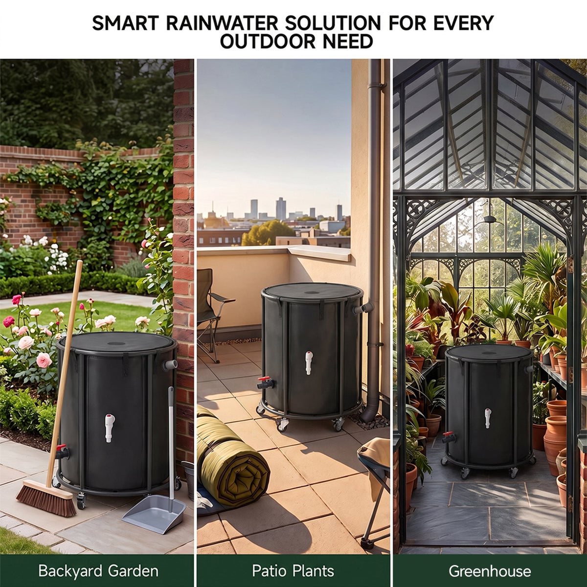 Portable Rain Barrel with Castors