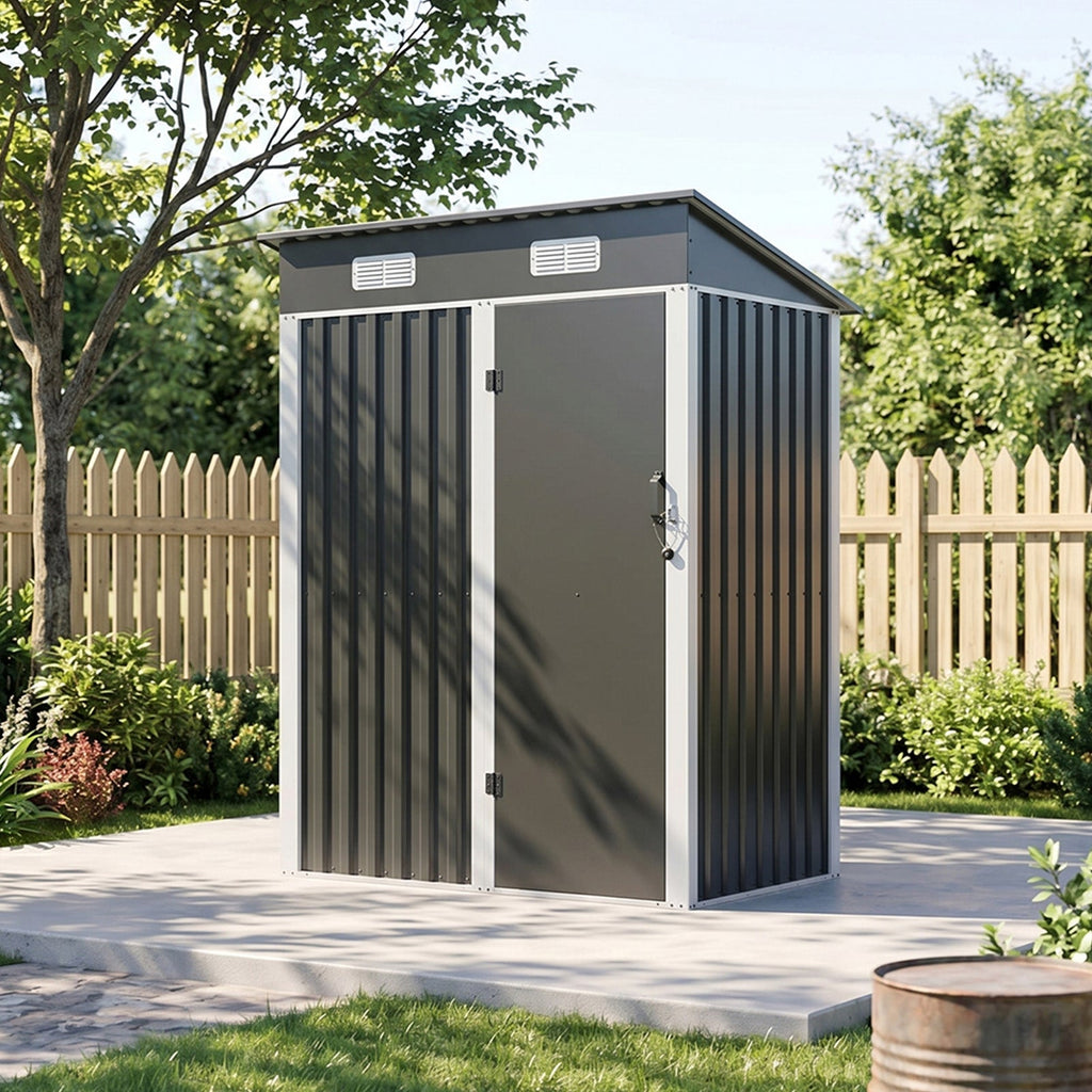 5 x 3 ft Metal Garden Storage Shed with Pent Roof & Lockable Door