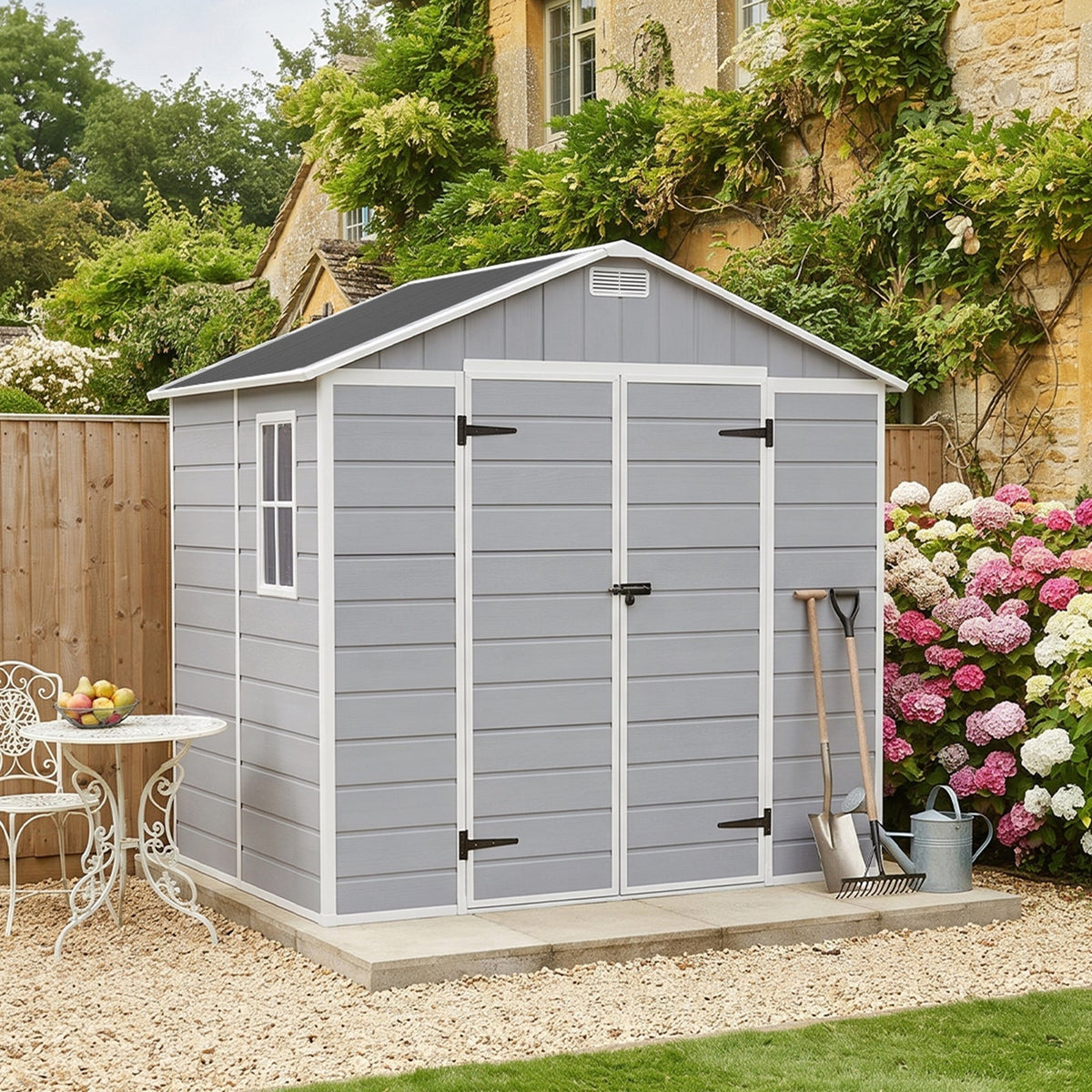 8 x 6 ft Plastic Garden Storage Shed with Apex Roof & Double Doors