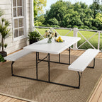 Foldable Outdoor Table and Bench Set with Parasol Hole