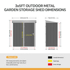 5 x 3 ft Metal Garden Storage Shed with Pent Roof & Lockable Door