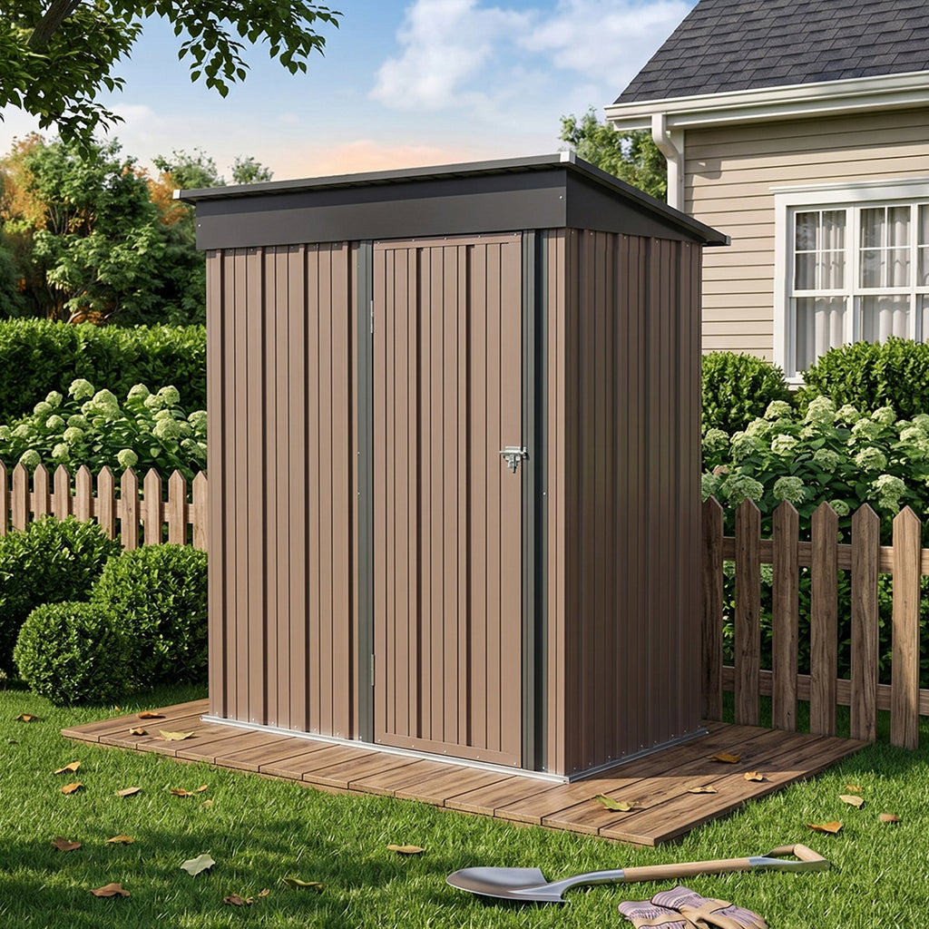 5 x 3 ft Metal Garden Storage Shed with Pent Roof & Lockable Door
