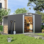 Metal Garden Storage Shed with Apex Roof & Integrated Log Store
