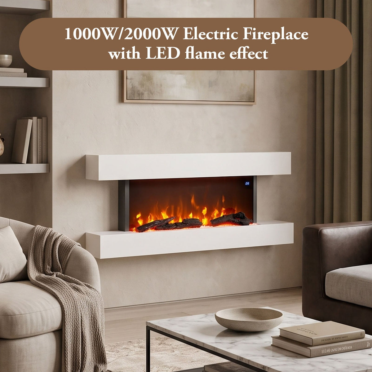 Wall-Mounted Electric Fireplace with Remote Control