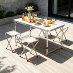 Folding Picnic Table with 4 Stools Portable Lightweight Aluminum Table Stools Set