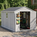 8 x 12 ft Aluminium-Framed Plastic Garden Storage Shed with Apex Roof