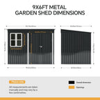 9 x 6 ft Metal Garden Storage Shed with Pent Roof & Double Doors
