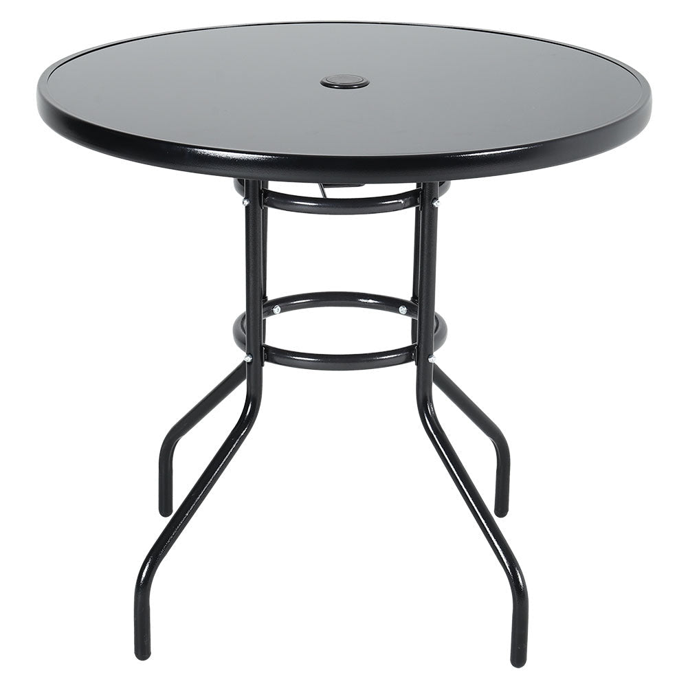 Black Metal Round Outdoor Dining Table with Parasol Hole