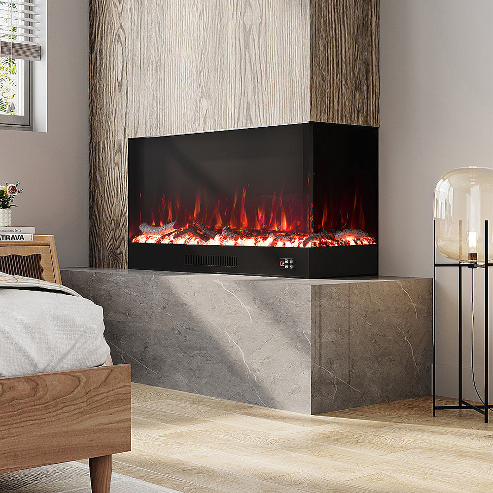 Modern L-Shape Recessed Electric Fireplace with Remote