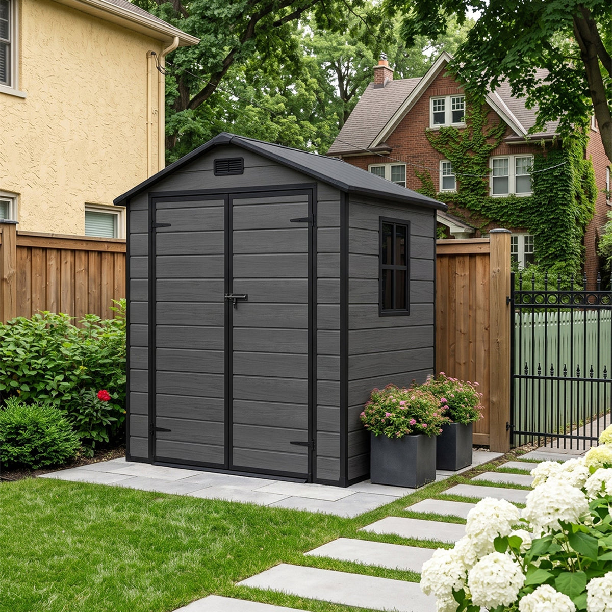 6 x 4 ft Plastic Garden Storage Shed with Apex Roof & Padlockable Double Doors