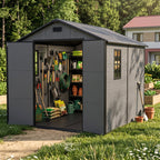 8 x 8 ft Plastic Garden Storage Shed with Apex Roof & Lockable Double Doors