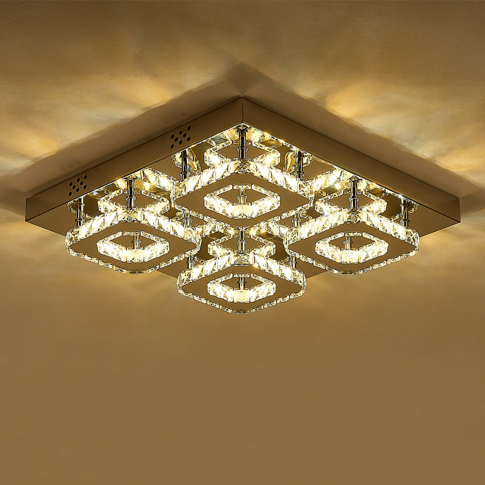 Select Dimmable Option Square Large-size Glamourous Crystal LED Ceiling Light