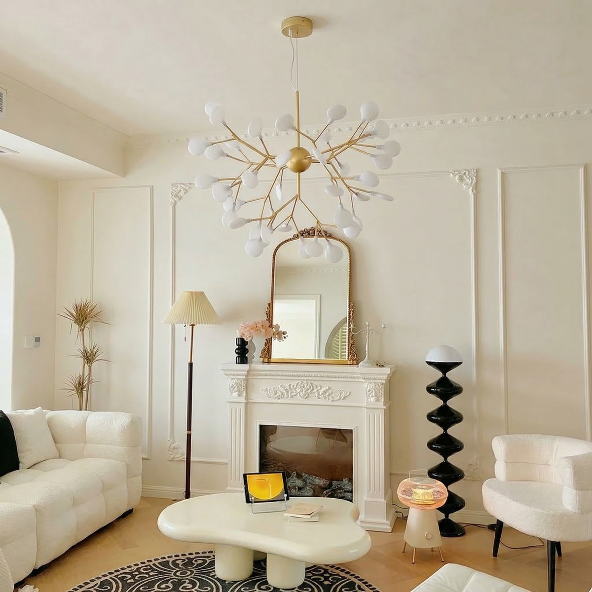 Modern Firefly LED chandelier by DEMOLIGHTS featuring Nordic leaf branch design with multiple LED lights and sleek pendant style.