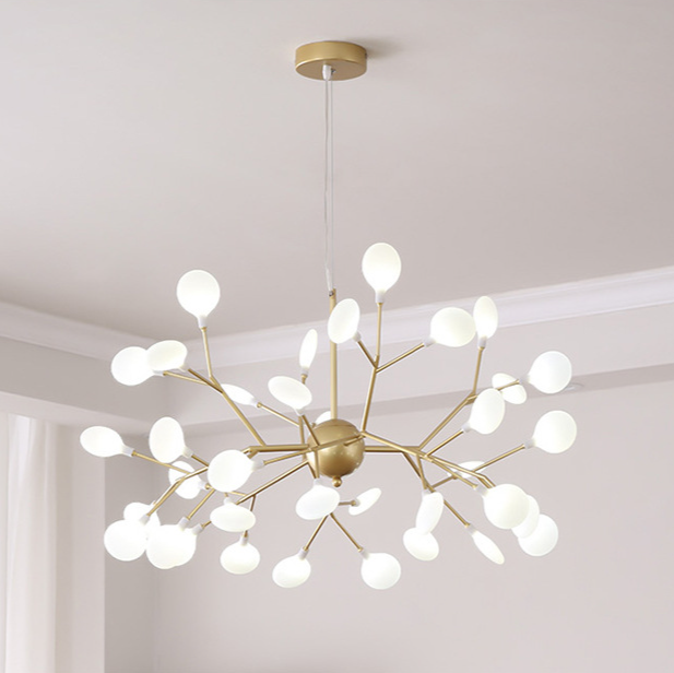 Modern Firefly LED chandelier by DEMOLIGHTS featuring Nordic leaf branch design with glowing LED lights and elegant pendant style.
