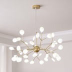 Modern Firefly LED chandelier by DEMOLIGHTS featuring Nordic leaf branch design with multiple illuminated leaf-shaped LED lights.