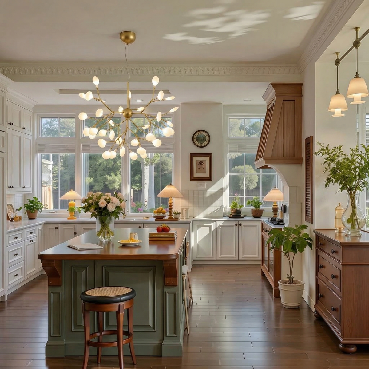 Modern Firefly LED chandelier featuring Nordic leaf branch design by DEMOLIGHTS, with delicate leaf-shaped LED lights hanging from a sleek fixture.