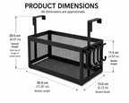 Over-Cabinet Hanging Metal Mesh Basket with 4 Hooks, Black, 11.81 x 5.12 x 8.07 in