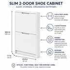 Slim 2-Door Tilt-Out Shoe Cabinet, Matte White, 23.6 x 7.1 x 39.4 in